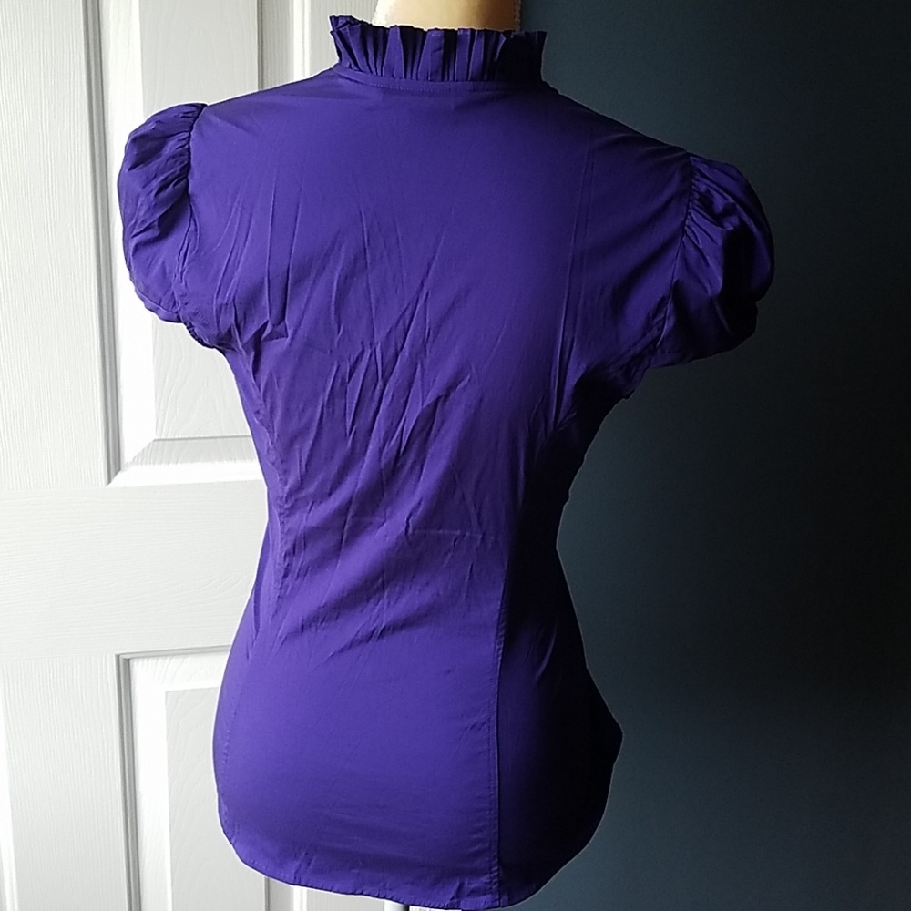Express Dark Purple Cap-Sleeve Blouse - Picture 4 of 6